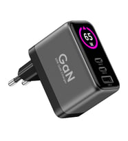 Xenon Smart Hızlı Şarj Adaptörü  65W, GaN, 2x USB-C ve 1 USB-A Çıkışlı, PD PPS, Dijital Güç Ekranlı (A.Siyah)