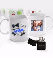 BK Gift Kişiye Özel Yakışıklı Dedem Tasarımlı Fotoğraflı Kupa Bardak ve Benzinli Çakmak Seti-1 (Model 1)