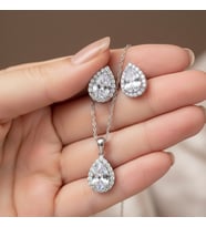 Damla model kolye küpe kadın gümüş set