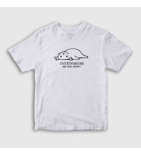 Presmono Unisex Çocuk Beyaz Overthinking Cat Kedi T-Shirt 288788tt (Beyaz)