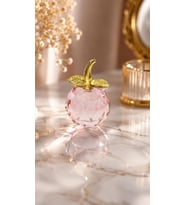 Pembe Mini Boy Kristal Elma Biblo 7.5 Cm Dekoratif Cam Obje Gold Yapraklı Masa Üstü Süsü