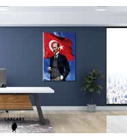 Tekli Dikey Kanvas Duvar Tablosu Türk Bayrağı ve Kemal Atatürk