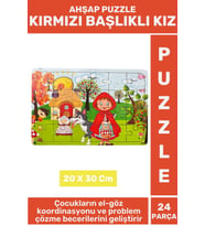 Eğlenceli Eğitici Görsel Algı Problem Çözme Becerisi Çocuk Puzzle 24 Parça KIRMIZI BAŞLIKLI KIZ