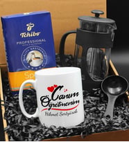 Öğretmenler Gününe Özel Canım Öğretmenim Kupası & French Press & 250 Gram Tchibo Proffesional Special Filtre Kahve Hediye Seti