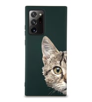 Samsung Galaxy Note 20 Ultra Uyumlu Lansman Kılıf Catface Tasarımlı İçi Kadife Kapak-Yeşil (Şeffaf)