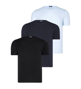 ÜÇLÜ SET T8569 DEWBERRY BİSİKLET YAKA ERKEK T-SHIRT-SİYAH-LACİVERT-MAVİ (Karışık)