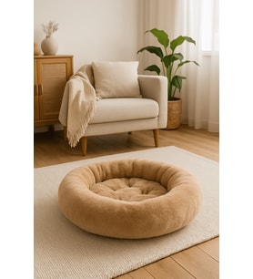 Ponchik Peluş Kedi Köpek Yatağı Simit Yumuşak Yatak (Camel)