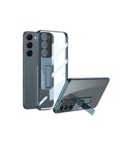 Samsung Galaxy S23 Uyumlu Kılıf Kamera Korumalı Şeffaf Tasarımlı Zore Lego Standlı Kapak (Mavi)