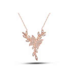 Gümüş Rose Daldaki Kelebek Kadın Kolye CSR2180992