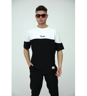 Erkek Yazı Baskılı T-Shirt (Siyah - Beyaz)