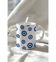 Nazar Boncuğu Desenli 330ml Baskılı Beyaz Seramik Kupa Bardak