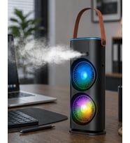 İthalat® Çift Başlıklı Taşınabilir Fan Rgb Işıklı Sprey Nemlendiricili Masaüstü Serinletici Fan