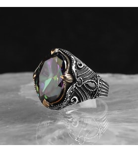 Mistik Topaz Taşı 925 Ayar Gümüş Yüzük Kristal Kesim Orijinal Yüksek Kaliteli Takı
