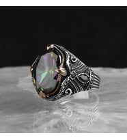 Mistik Topaz Taşı 925 Ayar Gümüş Yüzük Kristal Kesim Orijinal Yüksek Kaliteli Takı