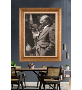 Altın Varaklı Çerçeveli Paspartulu Atatürk Tablo nh294 (Gold)