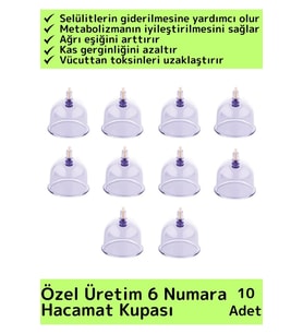 Özel Üretim Yüksek Kaliteli Selülit Çatlak Giderici Vakumlu 6 Numara Hacamat Kupası 10 Adet
