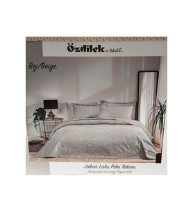 Bej Jakar Lux Tek Kişilik Pike Takımı 2 Yastık Kılıflı