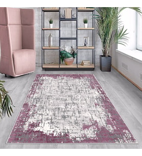 Mor Batik Desen Renk Geçişli Yıkanabilir Kaymaz Taban Leke Tutmaz Modern Salon Halısı ve Yolluk