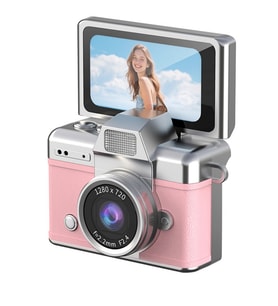 Cepaks Lk-027 Pembe Retro Mini Dijital Fotoğraf Makinesi HD Video, Katlanabilir Ekranlı 48 Mp Flaşlı