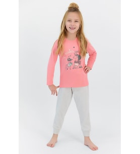 Roly Poly 2569 Winter Love Kız Çocuk Uzun Kol Pijama Takımı (Somon)