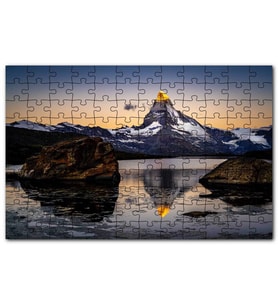 Cakapuzzle Karlı Dağlar ve Altın Rengi Zirve Puzzle Yapboz MDF (Ahşap) (120 Parça)