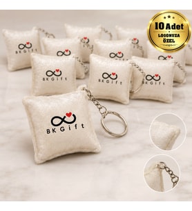 Logonuza Özel 10 Adet 6x6 cm Çift Taraf Baskılı İpek Kadife Mini Yastık Anahtarlık