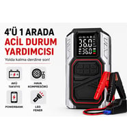 Akü Takviyeli Hava Kompresörü 150 PSI, 10.000 mAh Taşınabilir Jump Starter, Dijital Ekranlı Lastik Şişirme Pompası, USB Powerbank ve LED Fener Özellikli, Otomobil Motosiklet Bisiklet Top İçin