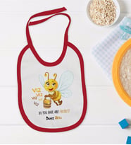 BK Kids Kişiye Özel Sevimli Arı Tasarımlı Kırmızı Bebek Mama Önlüğü-1
