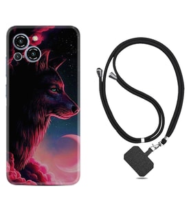 Reeder S23 Max Pro Kılıf Resimli Boyun Askılı İpli Desenli Silikon Wolf and Moon 1380