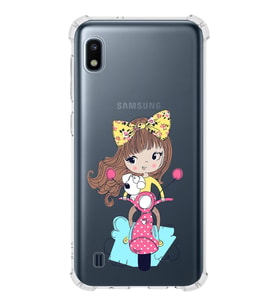 Samsung Galaxy A10 Uyumlu Köşe Korumalı Antişok Kapak Vespagirl Tasarımlı Şeffaf Silikon Kılıf