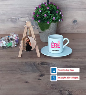 Ebe Türk Kahvesi Fincanı Ahşap Altlıklı ve Fotoğraflı Ahşap Anahtarlık Hediye (Model 2)