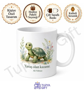 Kaplumbağa Sever Temalı Baskılı Kupa Bardak Hediye Porselen Mug