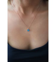 Bella Gloria Turkuaz Nazar Boncuklu Kare Roz Gümüş Kolye (TGK0367)