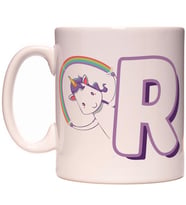 R Harfi Unicorn Boynuzlu At Tasarım Renkli Harfli Kupa Bardak