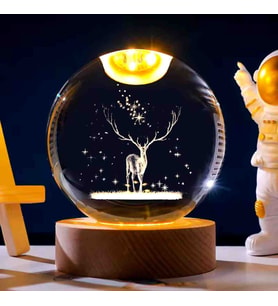 Wolawood Kristal Cam Kar Küresi 3D Işıklı LED Lamba USB Kablolu Ahşap Standlı Özel Gün Işığı Dekoratif Hediyelik Konsept Masaüstü Aksesuar Şık Zarif Süs Biblo Dekor Top Özel Üretim Premium Ay Küre Seti