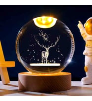 Wolawood Kristal Cam Kar Küresi 3D Işıklı LED Lamba USB Kablolu Ahşap Standlı Özel Gün Işığı Dekoratif Hediyelik Konsept Masaüstü Aksesuar Şık Zarif Süs Biblo Dekor Top Özel Üretim Premium Ay Küre Seti