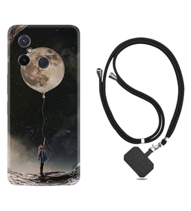 Xiaomi Redmi 12C Kılıf Resimli Boyun Askılı İpli Desenli Silikon Moon Baloon 1368
