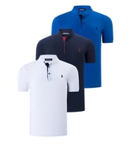 ÜÇLÜ SET T8560 DEWBERRY ERKEK T-SHIRT-LACİVERT-BEYAZ-SAKS (Karışık)