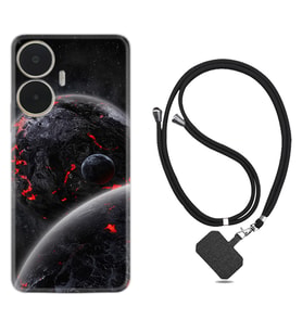 Realme C55 Kılıf Resimli Boyun Askılı İpli Desenli Silikon Series Kara Dünya 1902