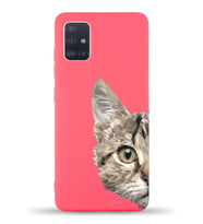 Samsung Galaxy M31s Uyumlu Lansman Kılıf Catface Tasarımlı İçi Kadife Kapak-Neon Pembe (Şeffaf)