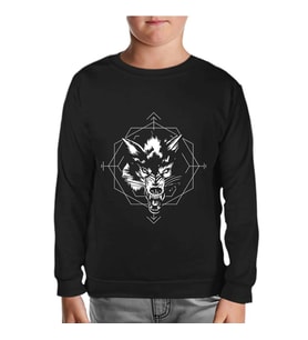 Wild Wolf Head in an Octagon Shape Siyah Çocuk Sweatshirt