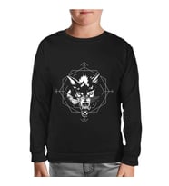 Wild Wolf Head in an Octagon Shape Siyah Çocuk Sweatshirt