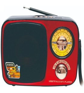 MD-308BT Işıklı Retro Görünümlü Nostaljik Radyo Bluetooth Hoparlör - Kırmızı Renk