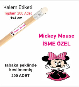 Öğrenci Etiketi Isimli Minnie Mouse Okul Kalem Etiketi Kalem Sticker 4*1 cm 290 Adet