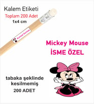 Öğrenci Etiketi Isimli Minnie Mouse Okul Kalem Etiketi Kalem Sticker 4*1 cm 290 Adet