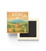 Ağrı - Memleket Temalı - Paper Cut Art - Baskılı Buzdolap Magneti Kare - 9x9 cm