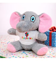 Happy Birthday Tişörtlü Peluş Oyuncak Fil