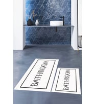 EVDEYA Baskılı Yıkanabilir Çerçeveli Bathroom Yazılı Banyo Paspası Klozet Takımı, KLOZET-6-BEYAZ, (Beyaz)