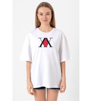 Hunter x Hunter Anime Logo Beyaz Kadın Oversize Tshirt