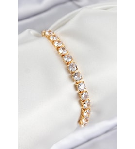 Pirinç Zirkon Taşlı Kare Model Gold Renk Asansörlü Kadın Bileklik 5886 - SSSSSS4077-4851